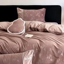 A类母婴国风竹叶提花100S长绒棉秋冬磨毛四件套花卉全棉被套床单