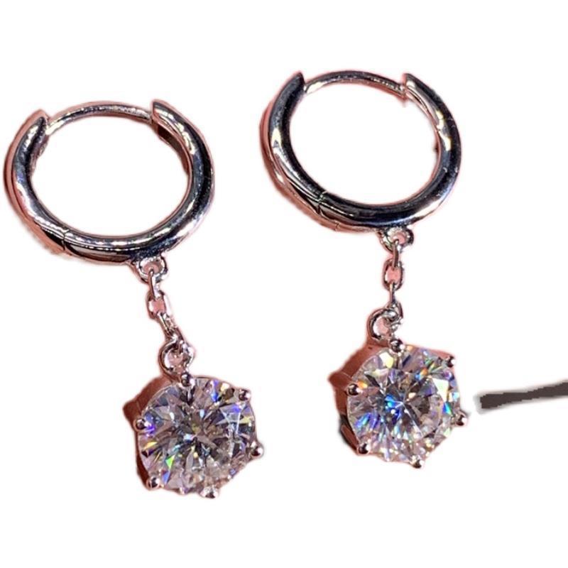 Pendientes de Plata de Ley 925 pendientes de diamantes incrustados de seis garras pendientes largos de moda para mujer pendientes de estilo coreano