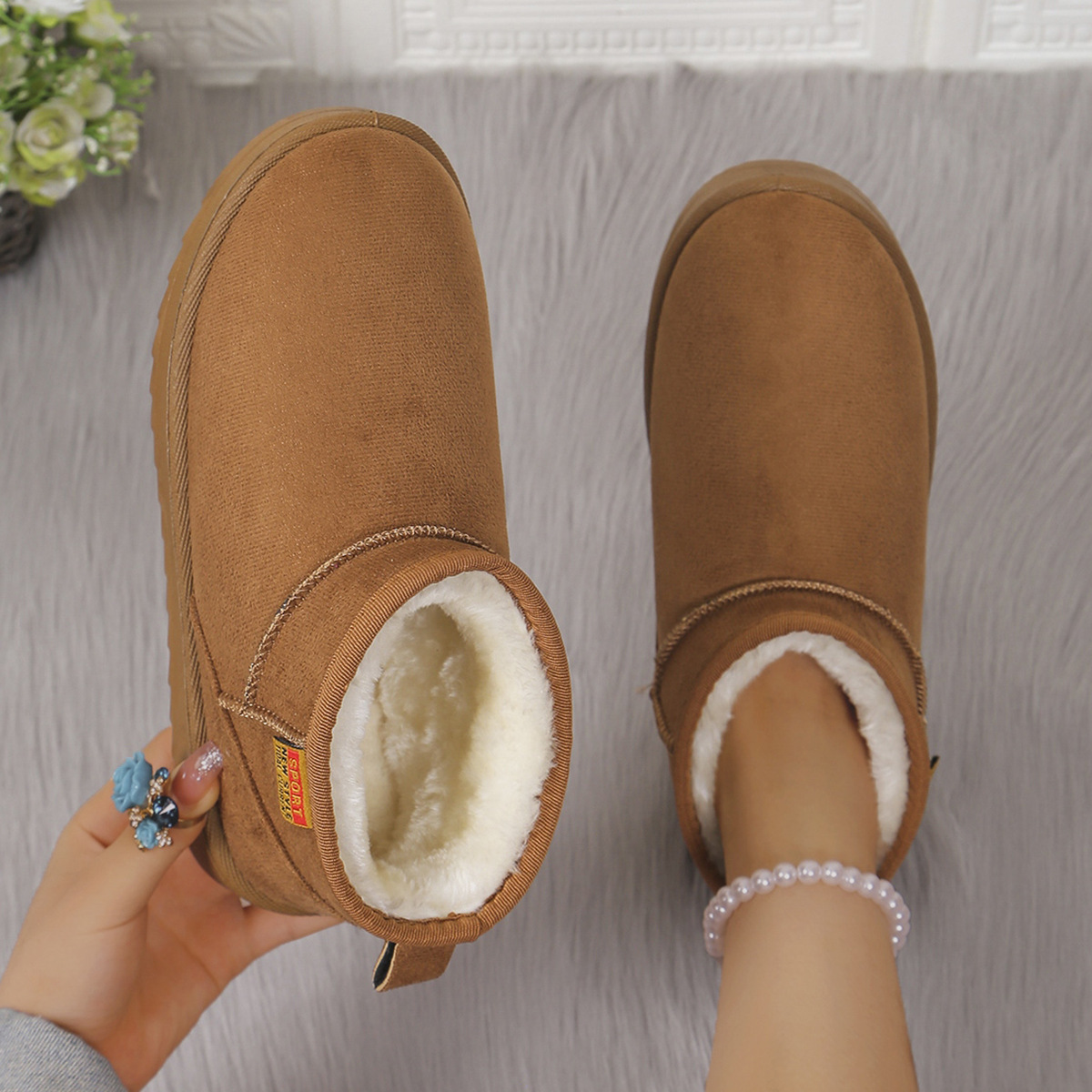 Short snow boots low cotton cowhide shoes_voghion.com