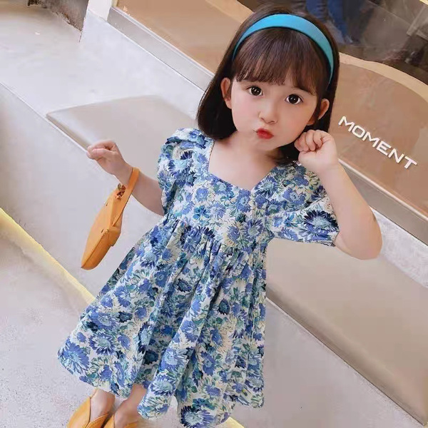 Children's blue summer small princess costume