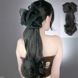 抖音同款蝴蝶结马尾假发女仿真长卷发抓夹高马尾低扎辫子厂家批发
