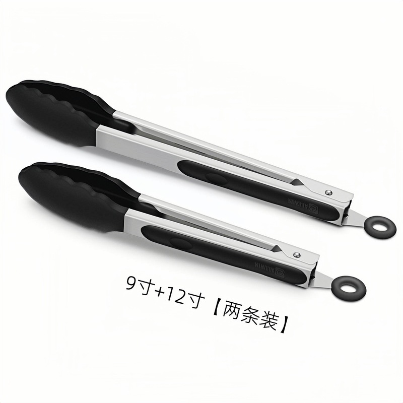 クロスボーダー黒色シリコン挟み高温厨房食品揚げ焼きステーキ挟み炒めステンレス専用食品挟み|undefined