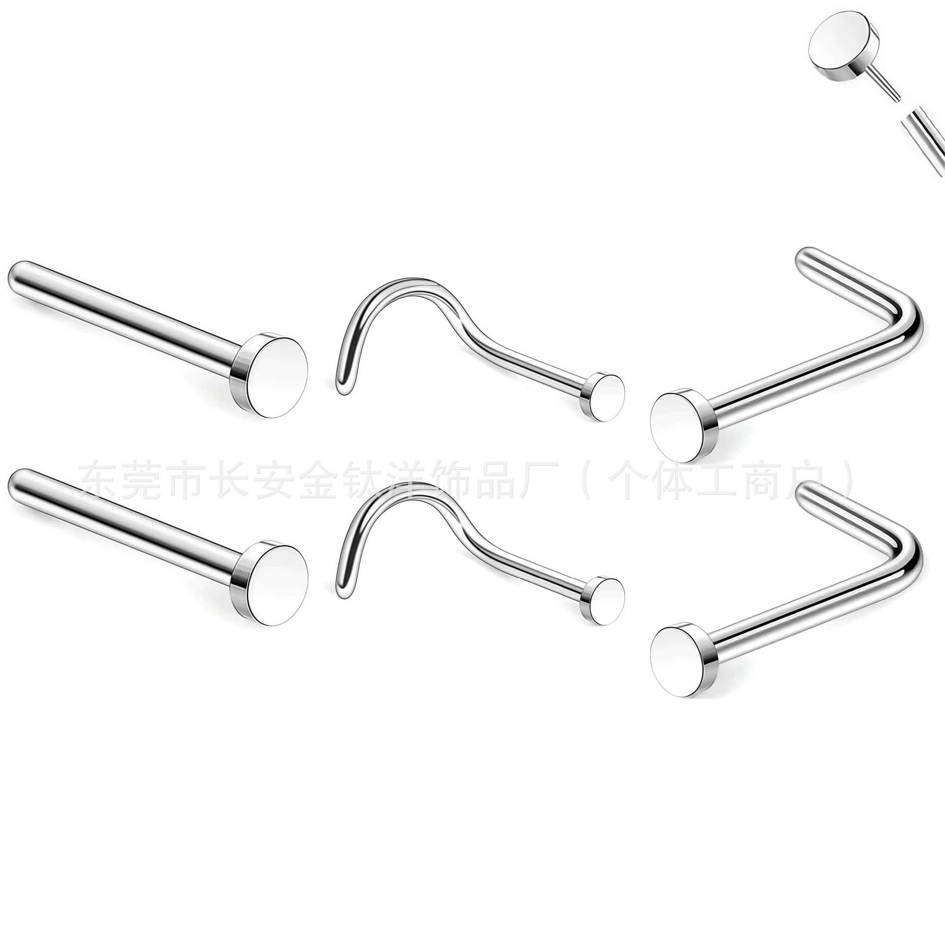 F136 Titanium Round Cake Pin L-Shaped 7-Shaped Lip Nail Nose Ring Septum Piercing Jewelry 0.8x7mm detail image 8