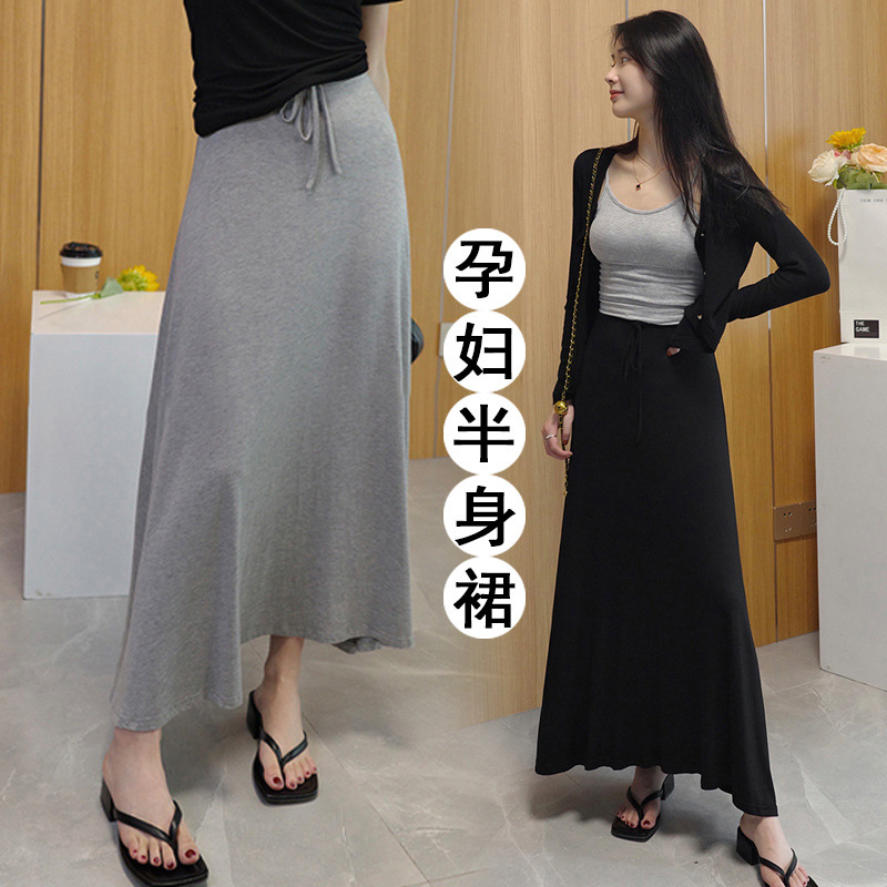 in stock Pregnant Women's Non-belly Dagging Modal Skirt 2025 New Large Swing Skirt Solid Color Women's High Waist A- Line Skirt