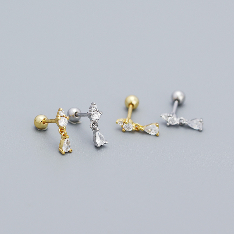 1 Pair Simple Style Water Droplets Sterling Silver Plating Inlay Zircon Ear Studs display picture 1