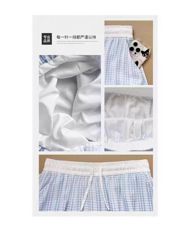 韩系蓬蓬花苞格子裤裙女夏季薄款高腰显瘦温柔风灯笼裤休闲阔腿裤|undefined
