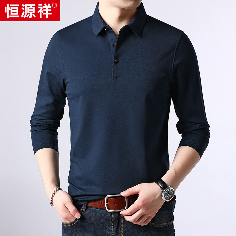 Hengyuanxiang modal polo shirt men's 2022 autumn and winter light business lapel mulberry silk long sleeve T-shirt men's clothing