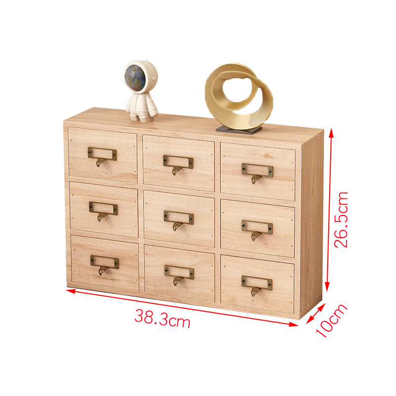 Caja de almacenamiento de té de cajón de madera vintage caja de joyería de escritorio caja de organización de joyería multi-capa rectangular pequeño gabinete