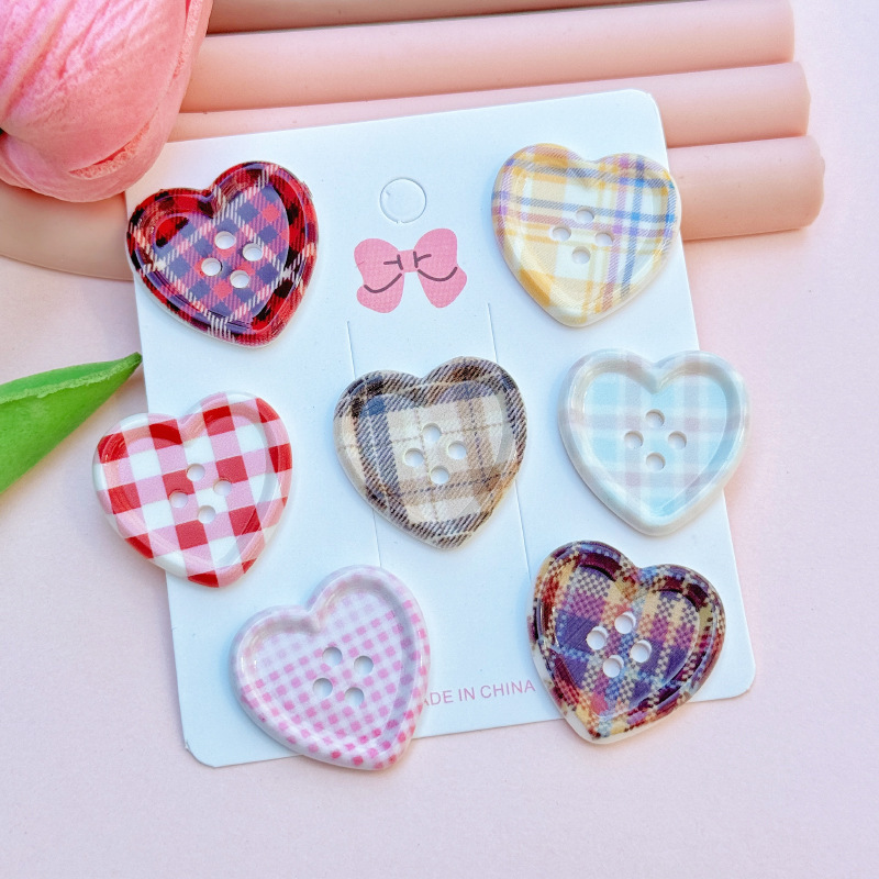 Vintage check love button acrylic diy accessories mobile phone case shoe buckle shoe flower patch hair accessories material