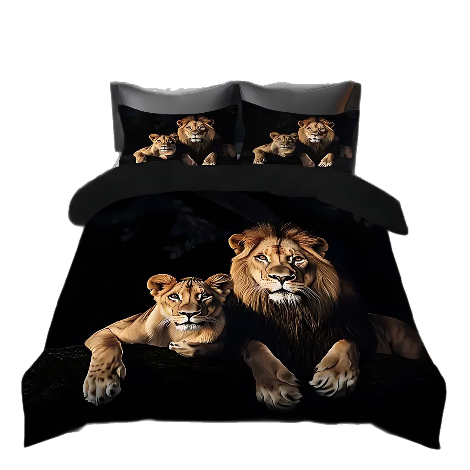 TEMU / JIT patrón de león impresión digital 3D colcha de cama set fuente fabricante puede hacer dibujos