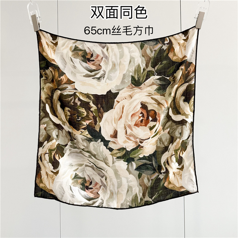 双面印花丝毛小方巾2025新款秋冬季保暖护颈围巾系脖高级感丝巾女|undefined