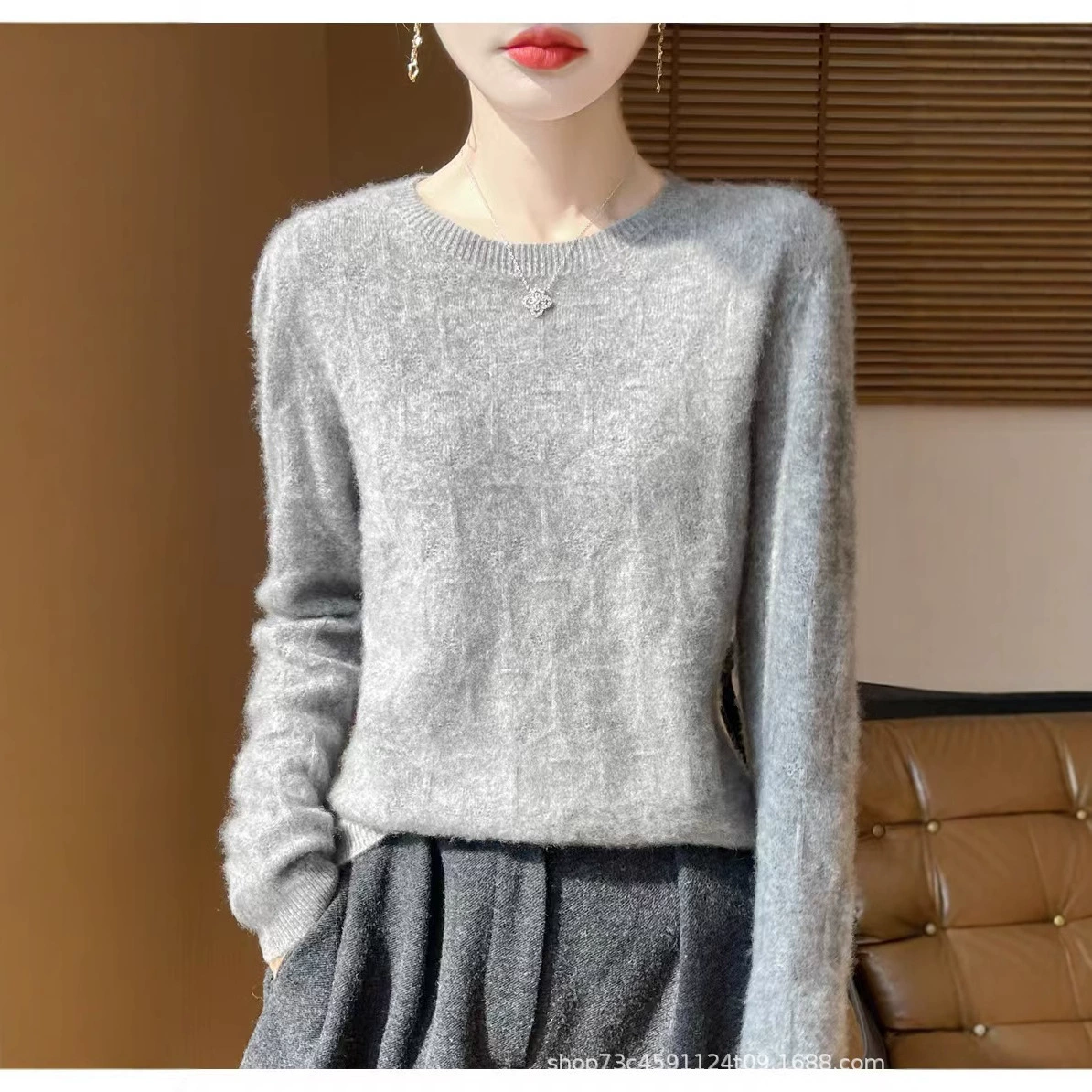 Осенний и зимний новый бесшовный один 100% чистый свитер женский свитер с круглым вырезом