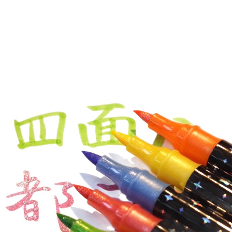 Marcador intermitente de dos colores resaltado Bolígrafo en polvo brillante nacarado grueso Bolígrafo fluorescente pintado a mano para estudiantes