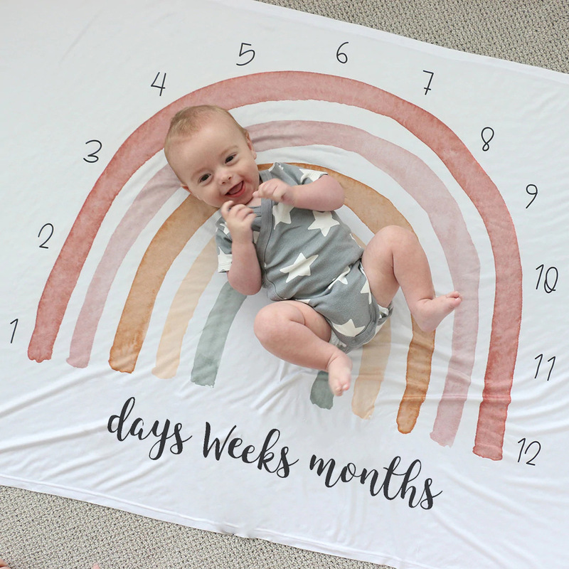 2022 New Cartoon Cute Rainbow Unicorn Print Flannel Milestone Blanket Baby Photo Memorial Blanket