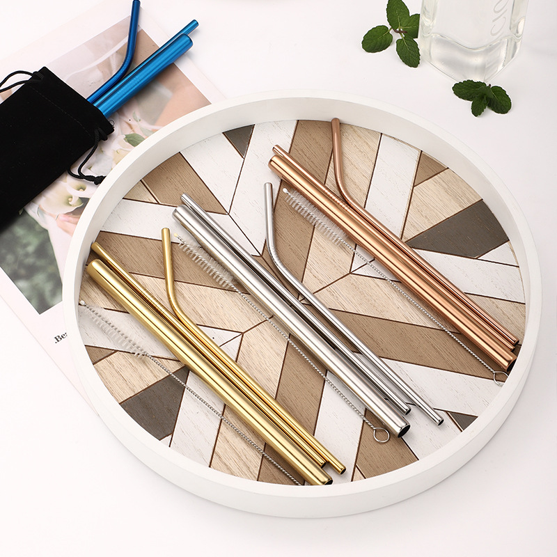 304 stainless steel reusable straw environmental circulation metal drinking straw bendable household milk tea large straw cocktail straw