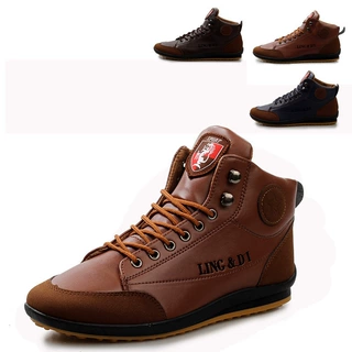 跨境专供秋冬新款男士短靴英伦高帮复古皮靴外贸大码shMens shoes