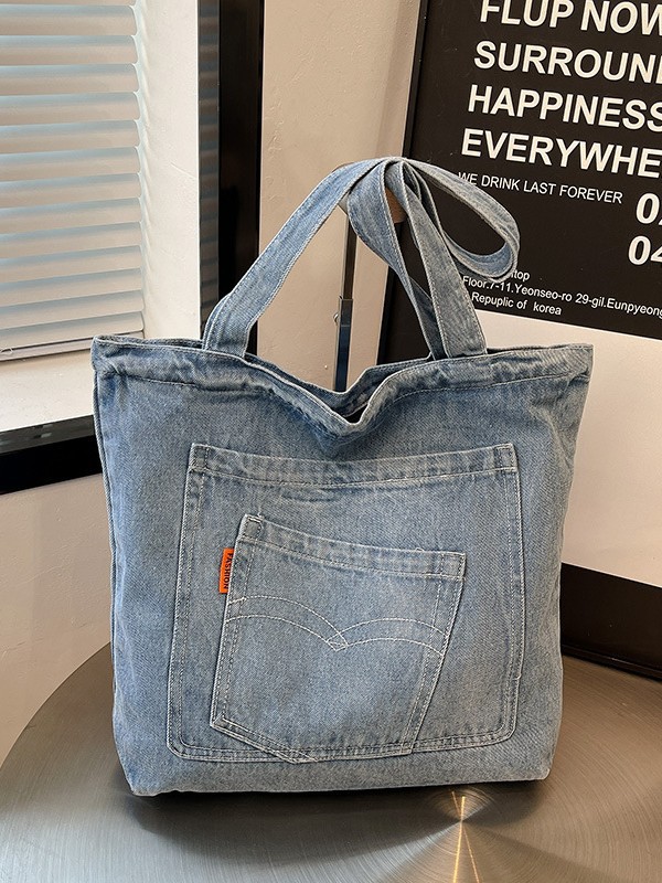 Small capacious denim shoulder bag for mother and baby