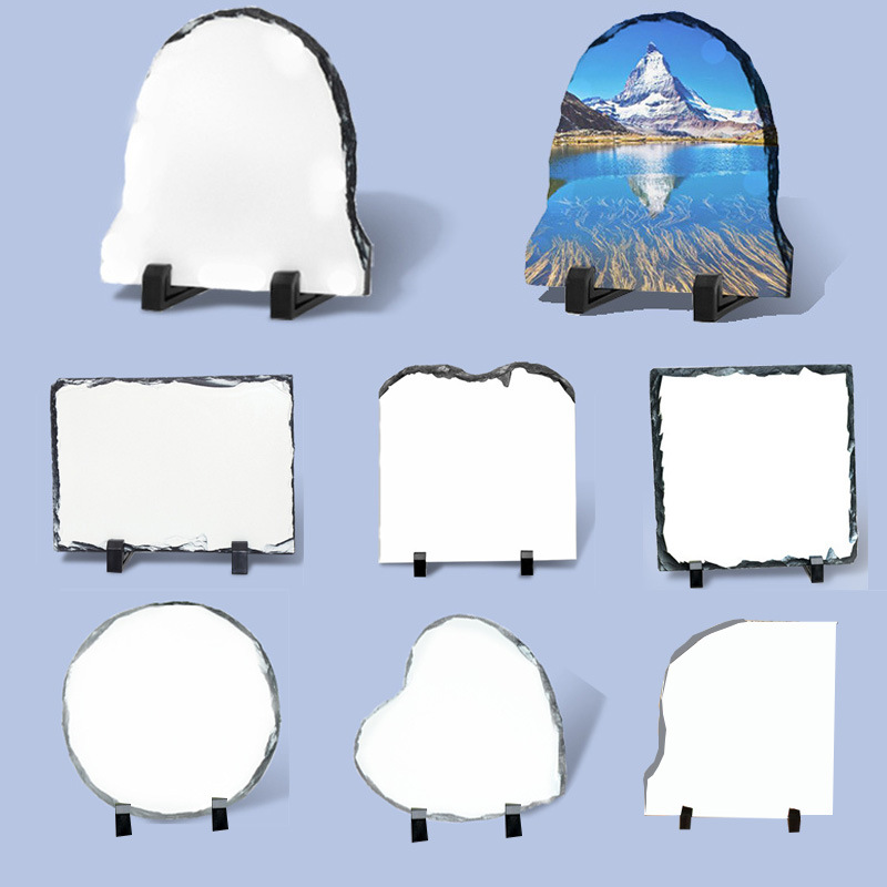 热转印空白石版画石板画批发岩石摆台心形圆形长方形石头画送支架