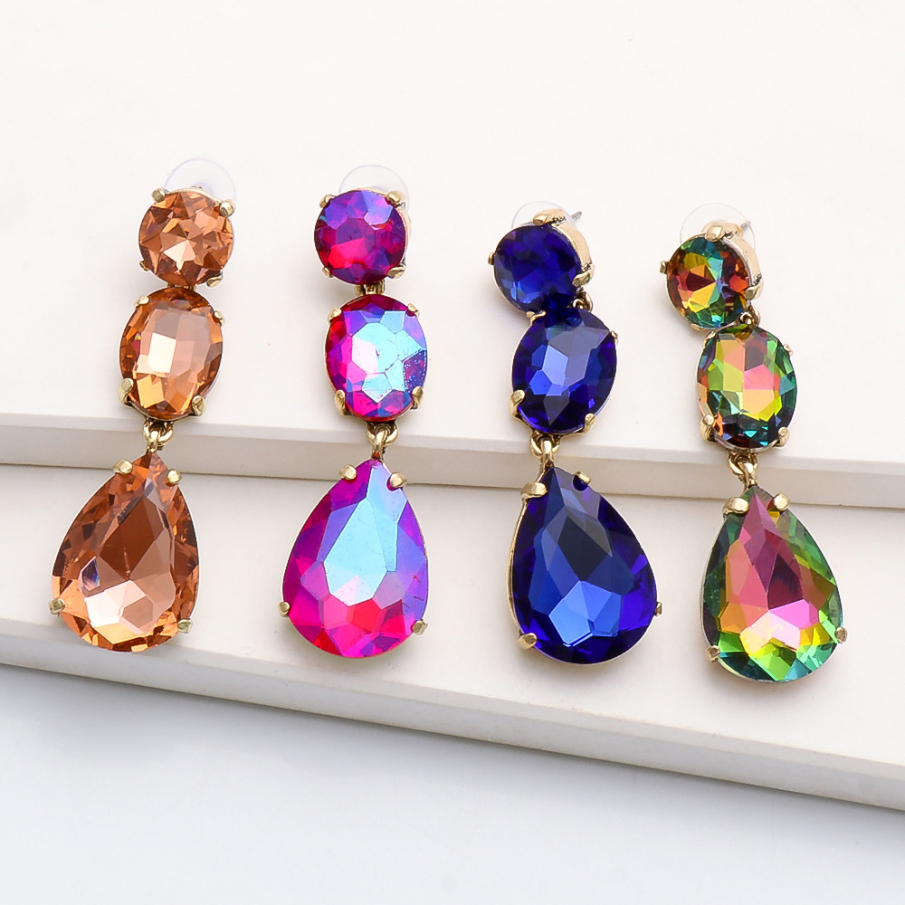 Fashion Drop-shaped Colorful Diamond Earrings display picture 12