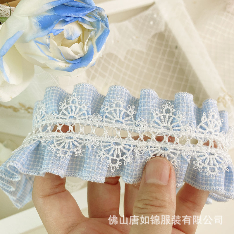 唐如锦花边 格子褶皱花边配件外套袖口洛丽塔头饰衣服装饰蕾丝|undefined