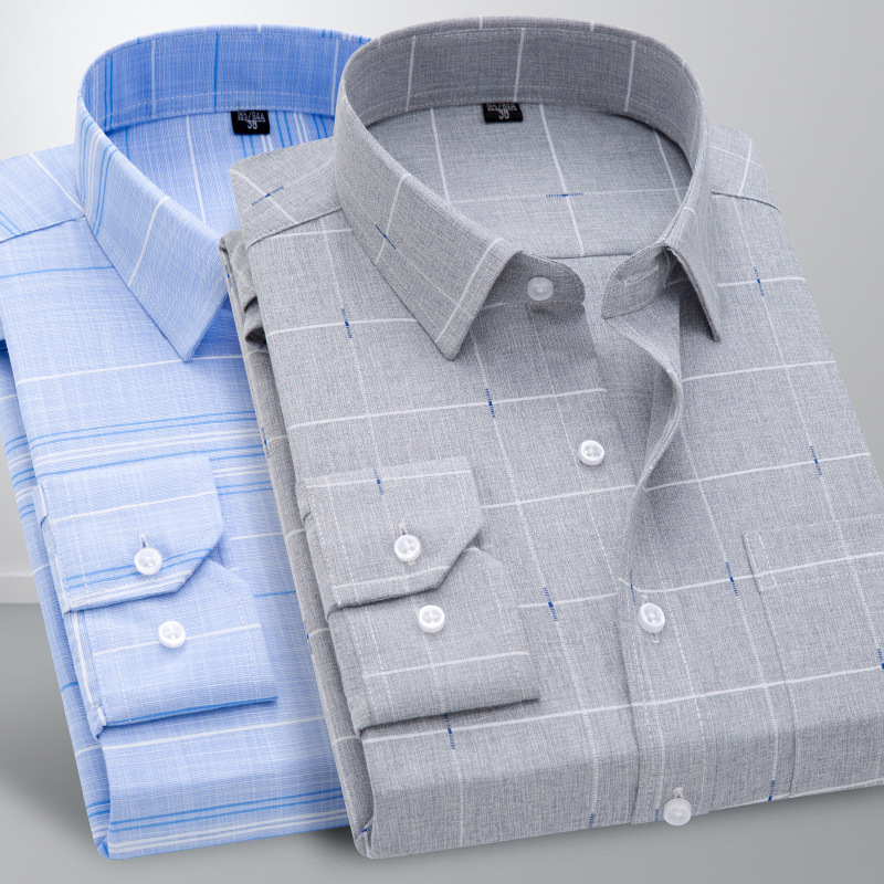 Spring and Autumn Style Men's Long-Sleeved Shirt, Middle-Aged Business Casual Plaid Shirt, Plaid Shirt