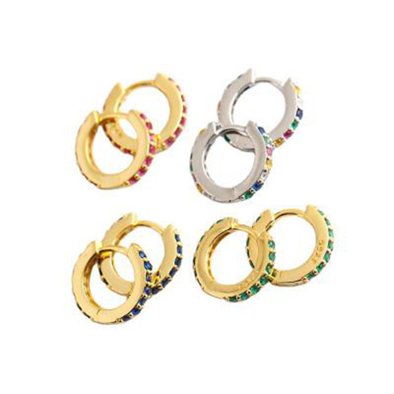 2021 New Foreign Trade 7mm Europe and America Cross Border S925 Silver round MicroInlaid Color Zircon Earrings Earrings Earrings for Womenpicture13
