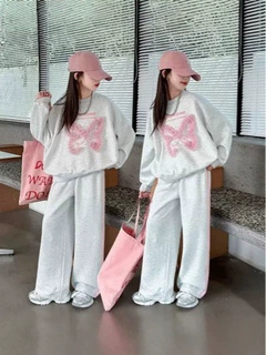 2026新款春秋女童运动套装蝴蝶结衣中大童女时尚花边蝴蝶套装