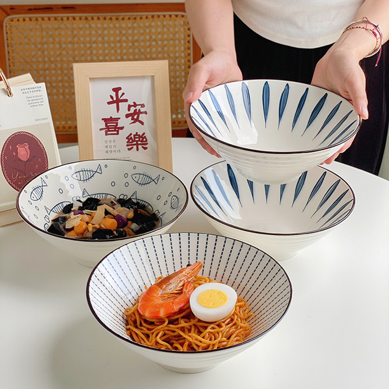 Japanese-style ramen bowl hat noodle bowl household large beef ceramic tableware sweet soup bowl for dinner under glaze color dessert bowl