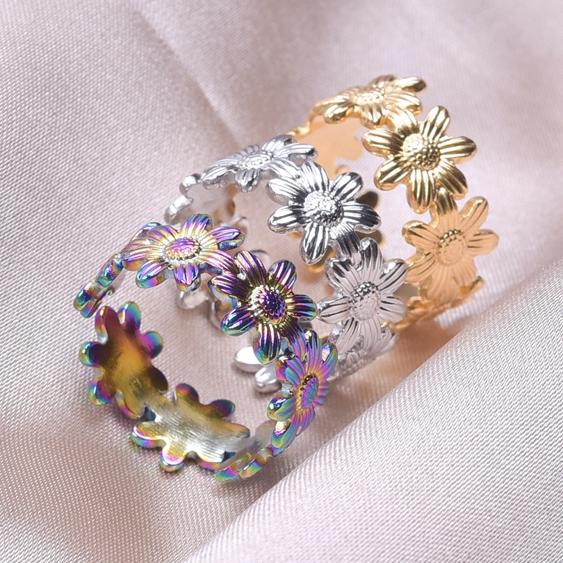 Wholesale Streetwear Flower Stainless Steel Open Ring display picture 2