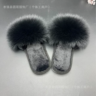 【加工真狐狸毛拖鞋】客户提供鞋底定制各种颜色毛毛鞋子