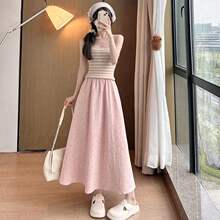 波點半身裙女春夏2025新款高腰顯瘦遮肉a字中長款小個子法式傘裙