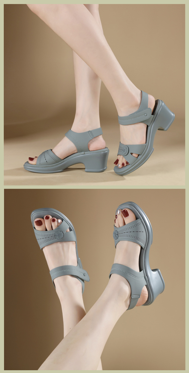 Sandal hở mũi nữ gót xuồng đế bệt quai hậu dán — màu đen, xanh lá cây, màu mơ chi tiết 6