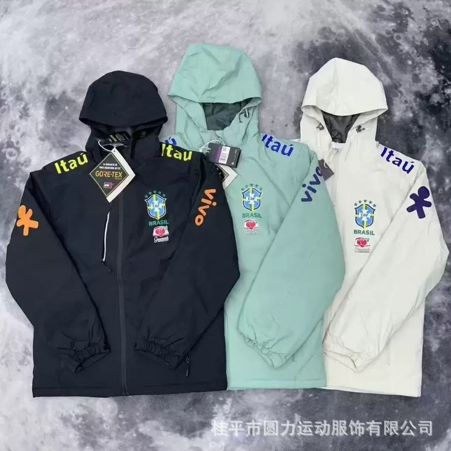 Brazilian Football Windbreaker Cotton Jacket Arsenal Chelsea Unisex Windbreaker Windproof Waterproof Design with Thin Fleece Lining