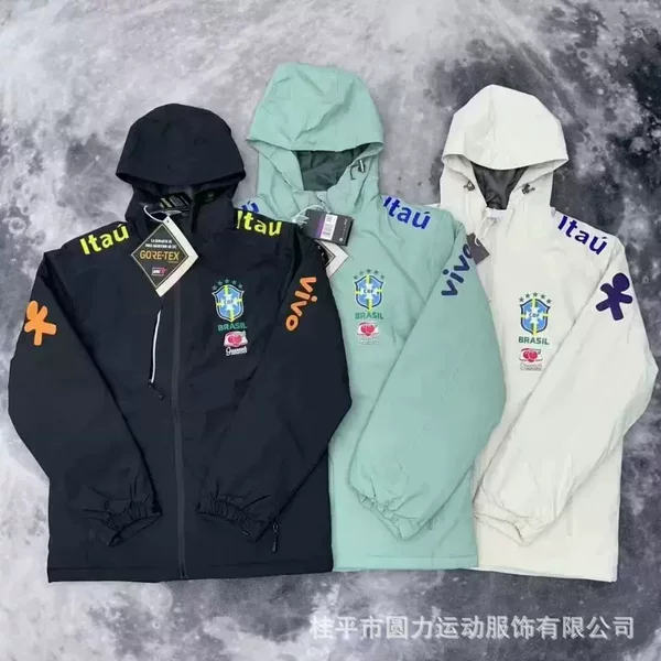 Brazilian Football Windbreaker Cotton Jacket Arsenal Chelsea Unisex Windbreaker Windproof Waterproof Design with Thin Fleece Lining