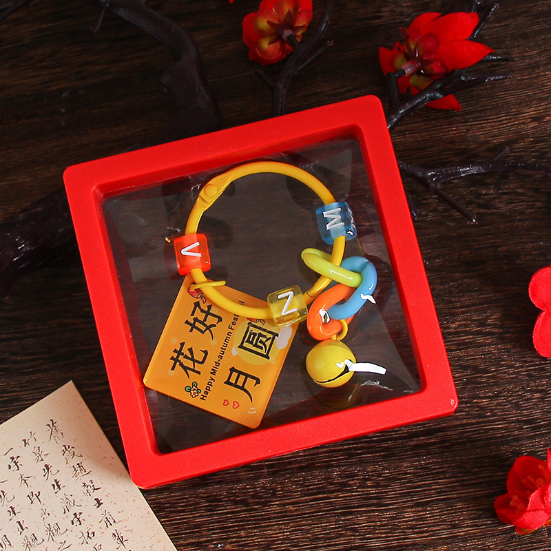 中秋節の楽しい字の札のキーホルダーのペンダントの贈り物のアクリルの両面の文字の花の良い月の円の鍵のチェーンは飾りを掛けます。|undefined