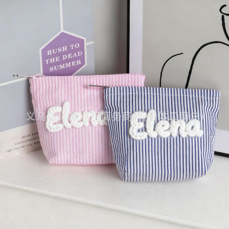 Etsy Hot-Selling Seersucker Embroidered Cosmetic Bag Stripesd Travel Portable Cosmetics Bag Business Trip Popular Hand-Held Toiletry Bag Etsy Hot-Selling Seersucker Embroidered Cosmetic Bag Stripesd Travel Portable Cosmetics Bag Business Trip Popular Hand-Held Toiletry Bag