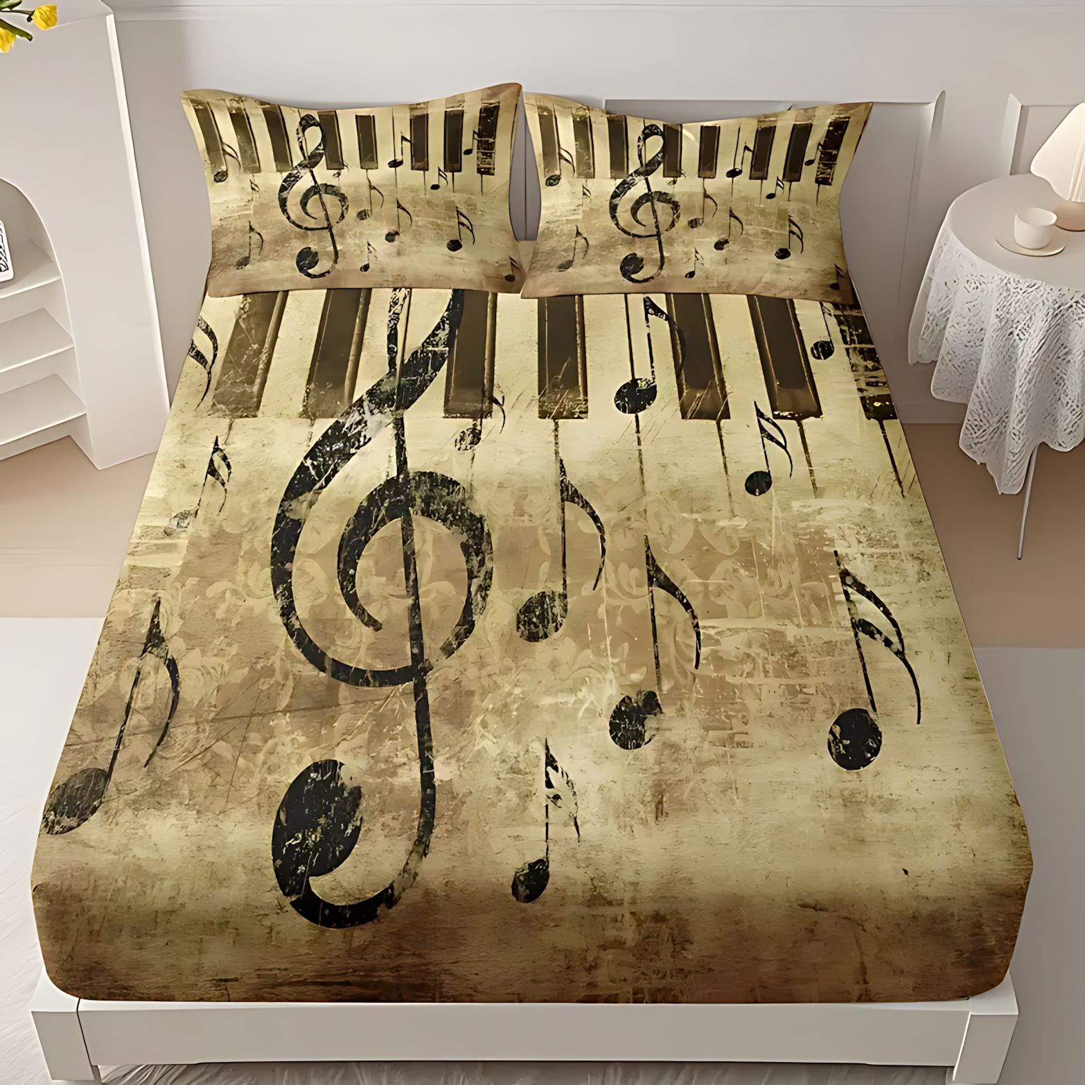 TEMU / JIT partitura nota patrón de impresión digital HD cama cama de cama kit de ropa de cama visita a casa transfronteriza