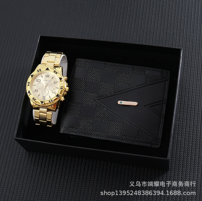 FULAIDA品质男士时尚商务腕表 夜光指针带日历合金假三眼石英手表