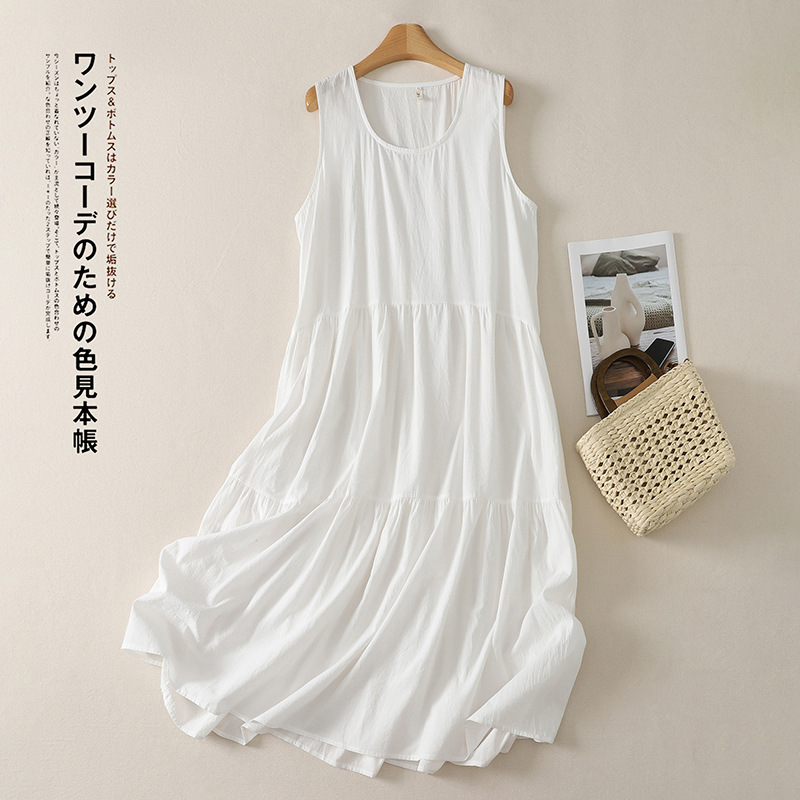White summer dress with sleeves sleevless