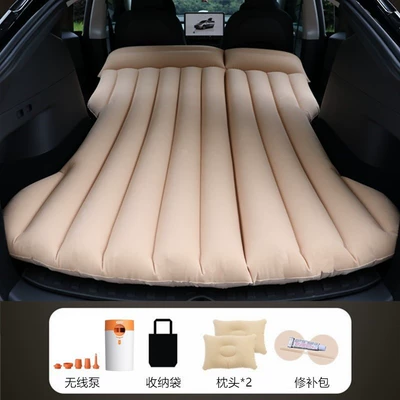 Vehicle-mounted inflatable bed Mattress Car Rear Sleeping Pad - beigetesla-model-y-with-round-white-and-orange-pump