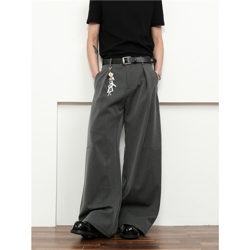 Pure Color Wide Leg Pants for Men - Spring and Autumn 2025 - High-Waisted, Flowy, Relaxed, Casual, Design-Focused Straight Leg Slim Fit Suit Pants