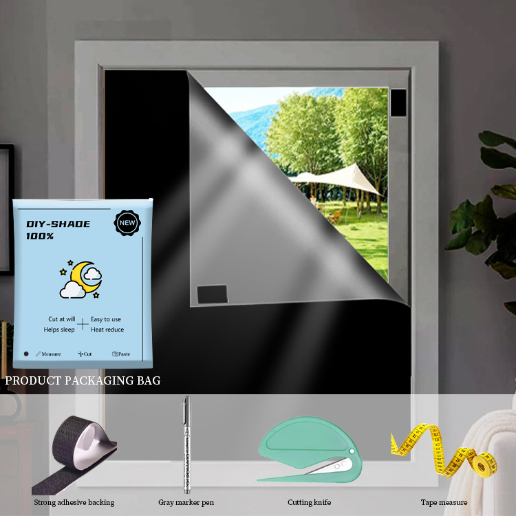 Amazon Cross-border protector solar parasol 420D tela Oxford cortina opacas completa sin perforar velcro bricolaje se puede cortar