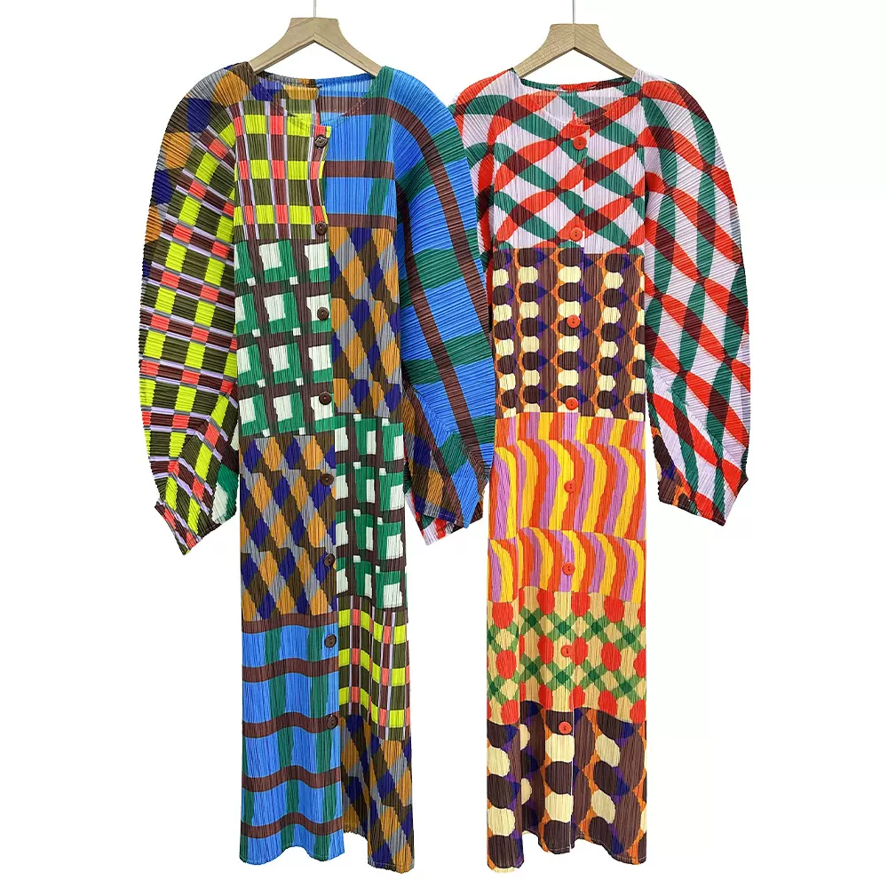 三宅新款印花连衣裙2025新款亚马逊跨境秋冬显瘦宽松长袖连衣裙女