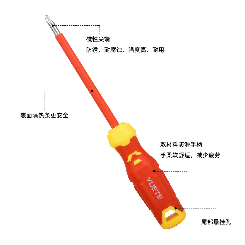 Juego de destornilladores de aislamiento de presión resistente al punto transfronterizo destornillador de una cruz con cabezal de destornillador magnético para electricista