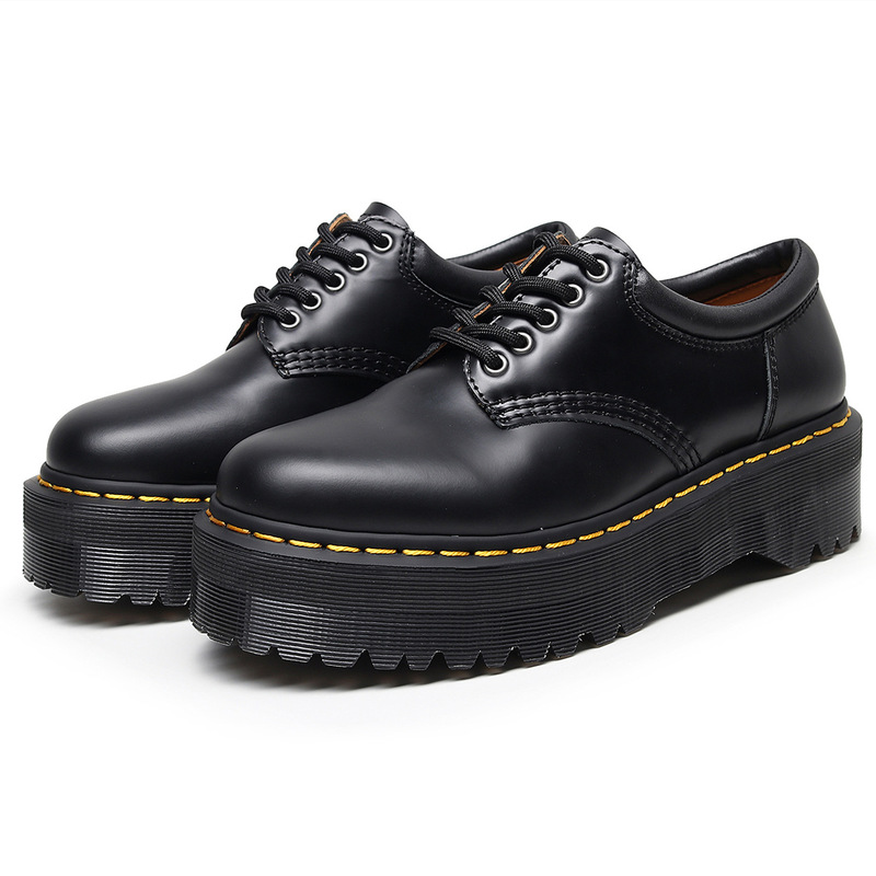 Cross-Border 1461 Thick-Soled 3-Hole Small Leather Shoes for Women, Low-Top Genuine Leather British Round-Toe Casual Student Platform Short Boots