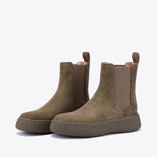 2025秋冬新款棕色磨砂皮厚底短靴复古显瘦英伦风切尔西女靴烟筒靴