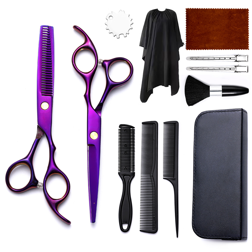 Corte de pelo tijeras transfronterizas amazonas color tijeras de dientes planas cortadas delgadas frange tijeras divisorias fábrica de tijeras al por mayor set de tijeras de peluquería