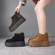 2025新款秋冬季厚底短靴女真皮雪地靴女后拉链冬季加绒中帮女棉鞋