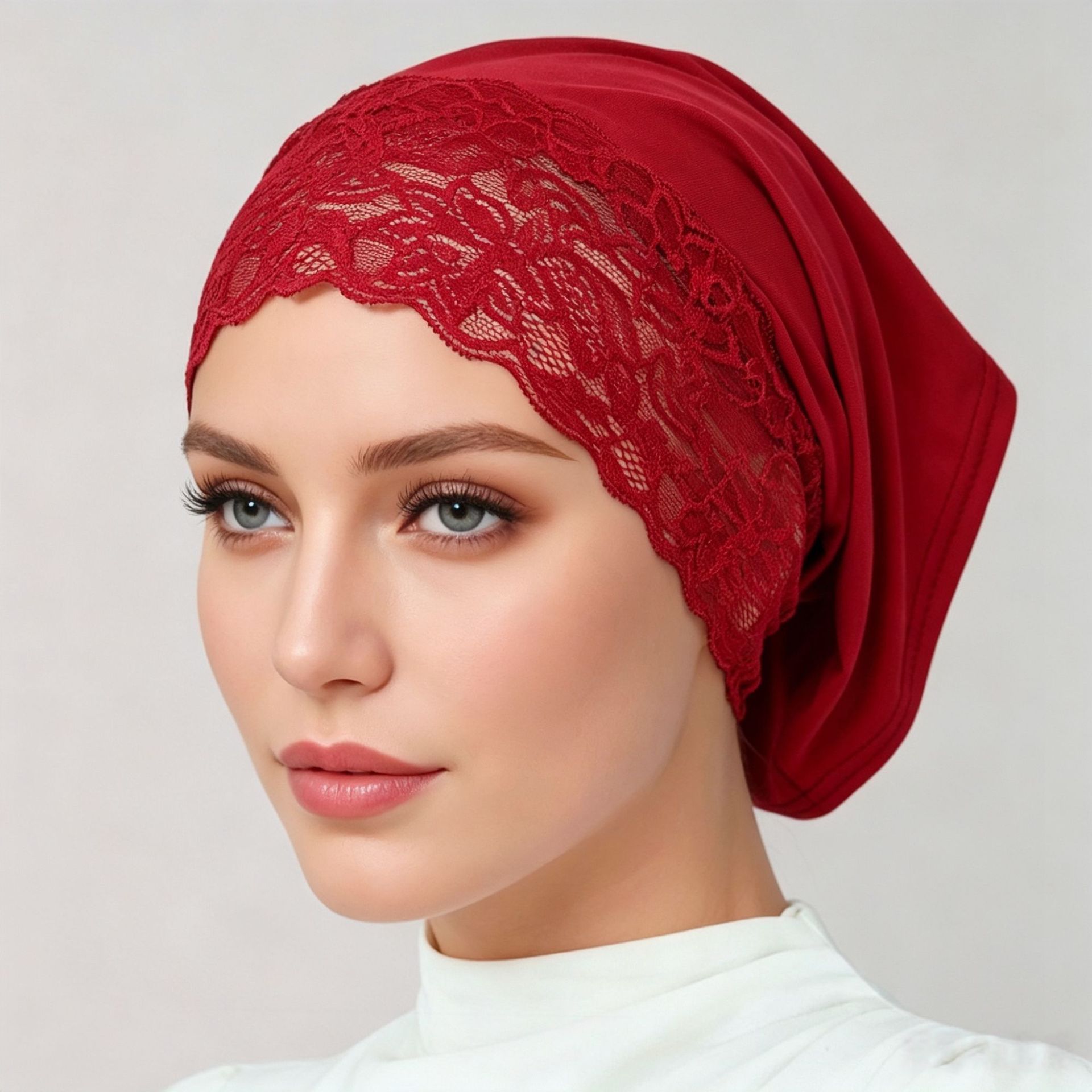 Cross-Border Hot-Selling New Malaysian Headscarf Hat for Women, Solid Color Simple Pullover Hat, Lace Tube Hat