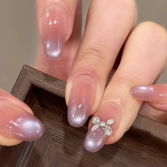 薰衣草紫色漸變腮紅玻璃珠貓眼穿戴甲片氣質裸色ins顯白美甲貼片